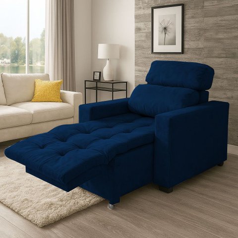 Poltrona Papai Retrátil Reclinável Suede Viena Marinho