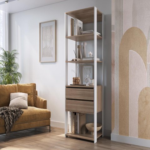 Closet Modulado Guarda Roupa Roupeiro Quarto Casal 5 Prateleiras 2 Gavetas Branco Marrom Madeira