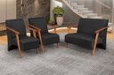 Ver imagem 3 de Conjunto Venus Braços em Madeira Maciça 1 Namoradeira 2 Poltronas Suede Unidecor Preto