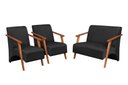 Ver imagem 1 de Conjunto Venus Braços em Madeira Maciça 1 Namoradeira 2 Poltronas Suede Unidecor Preto