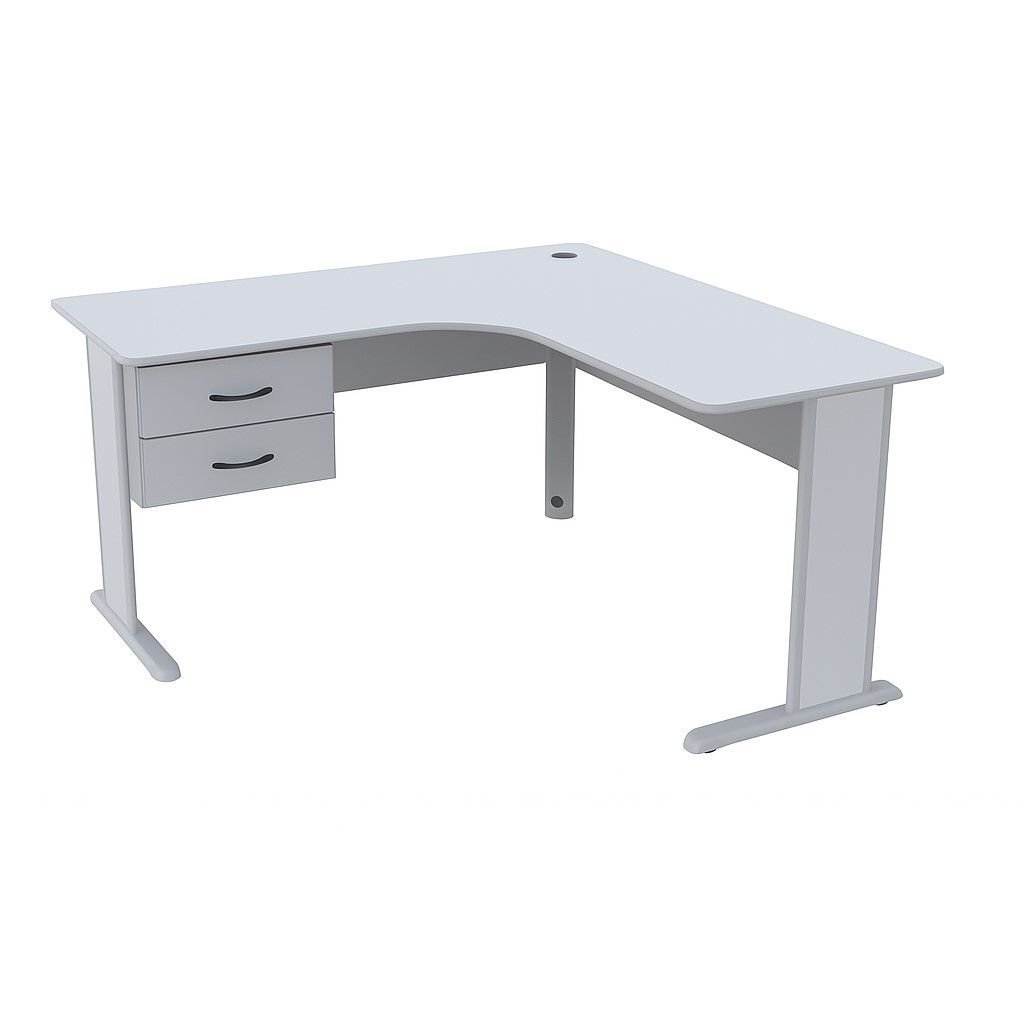 Mesa L Estação Escritório 150x150 com Gavetas e Chave Cinza ...