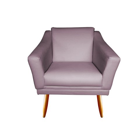 Poltrona Decorativa Agatha Suede Rosê Pés Madeira Mz Decor
