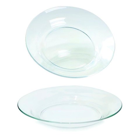 Kit Jogo Prato Fundo Transparente em Vidro 8 Peças 22,5cm