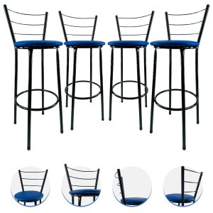 Kit 4 Banquetas Alta Preta Cozinha Gourmet Americana Balcão:azul