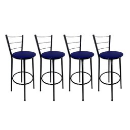 Kit 4 Banquetas Alta Preta Cozinha Gourmet Americana Balcão:azul - 1