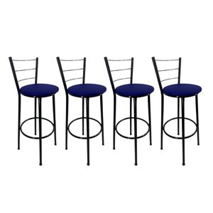 Kit 4 Banquetas Alta Preta Cozinha Gourmet Americana Balcão:azul