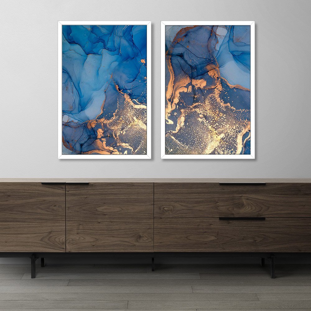 Quadro Decorativo Caixa Alta 2 un 40x60 Mármore Aurora Azul Arte na Arte Moldura Branca - 4