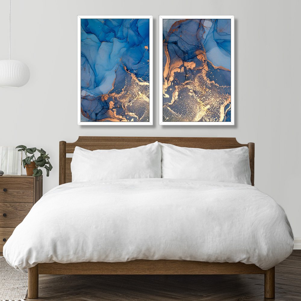 Quadro Decorativo Caixa Alta 2 un 40x60 Mármore Aurora Azul Arte na Arte Moldura Branca - 5