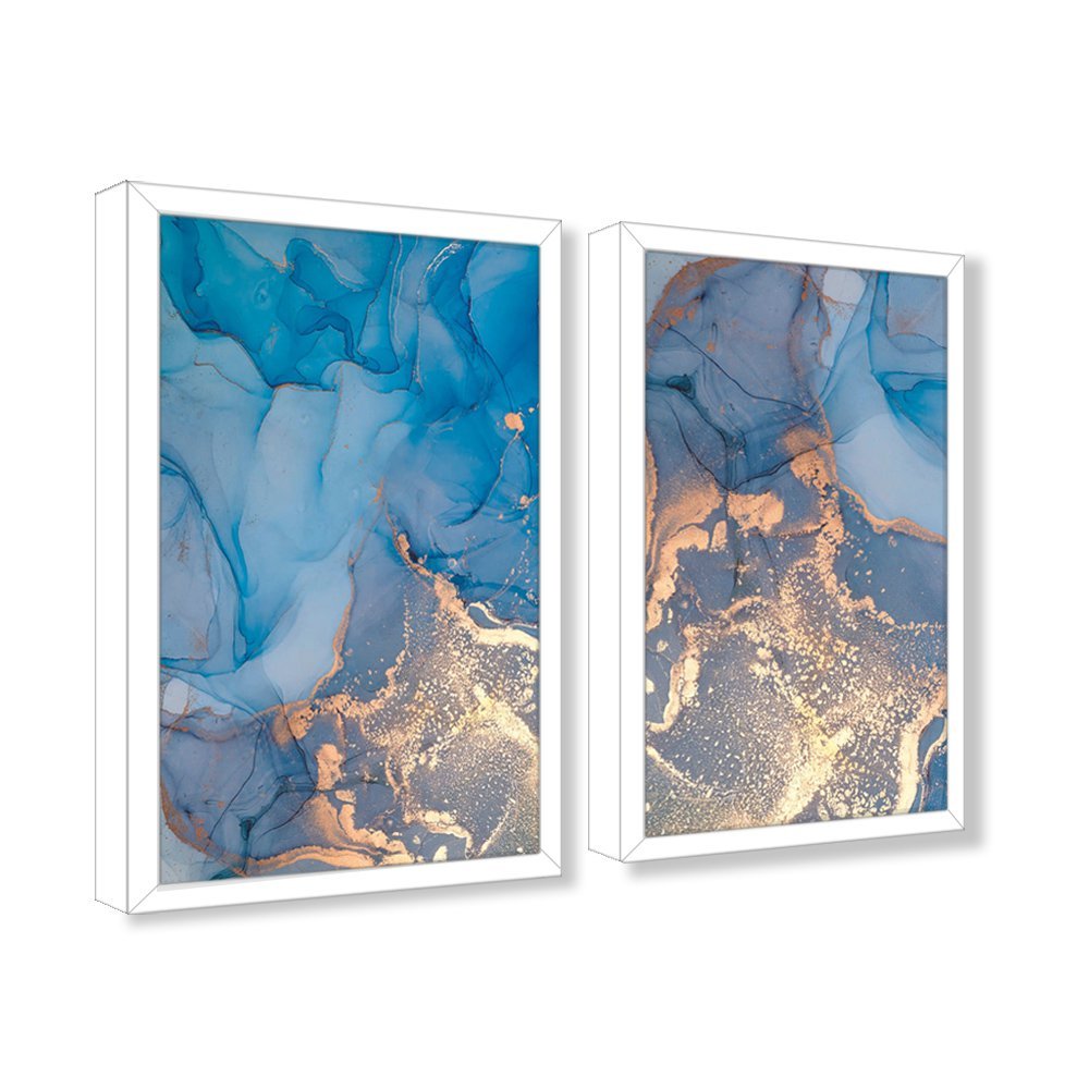 Quadro Decorativo Caixa Alta 2 un 40x60 Mármore Aurora Azul Arte na Arte Moldura Branca