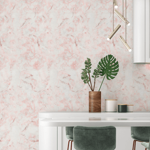 Papel de Parede Adesivo Marmorizado Rosa Claro Lavável 3m