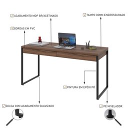 Mesa Para Escritório Estilo Industrial 1,50x0,60 C/2 Gavetas - 4