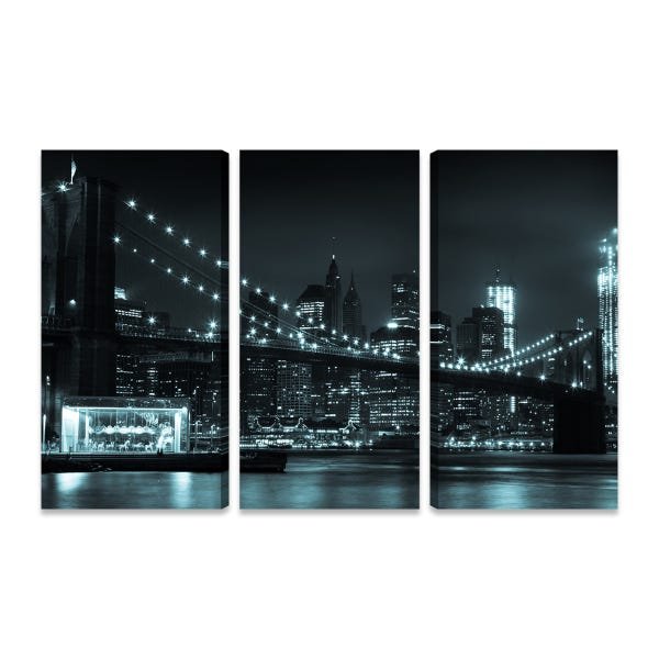 Quadro Grande Nova York Ponte Brooklyn 3 Telas Tecido GD - 1