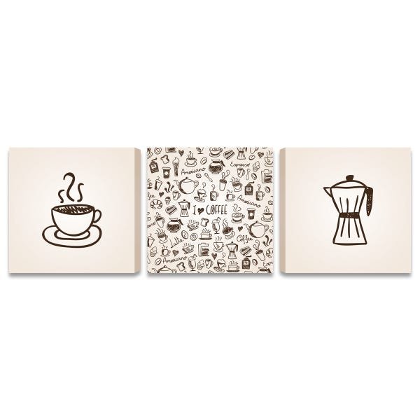 Quadros Grandes Café Love Cozinha Loja 3 Telas Tecido GD - 1