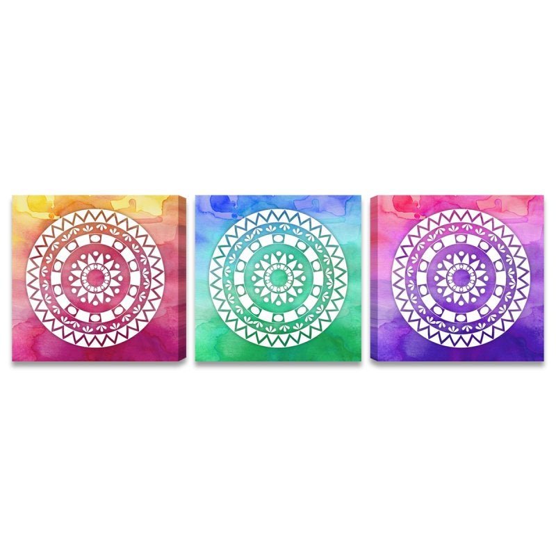 Quadros Mandalas Coloridas Sala Quarto 3 Telas Canvas PQ - 1