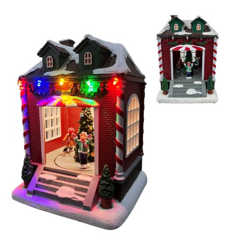 Enfeite Natalino Casa Natal Cenario LED Vila Decoracao Mesa Estante Sala Aparador Vitrine Loja Festa