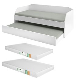 Bicama Solteiro Duo com Cama Auxiliar em Mdf Premium Branco com 2 Colchões - 3