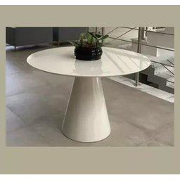 Mesa de Jantar Cone com Tampo Redondo de Vidro 90cm - Laq. Branco* Somente a Mesa* - 1