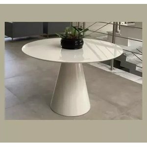 Mesa de Jantar Cone com Tampo Redondo de Vidro 90cm - Laq. Branco* Somente a Mesa*