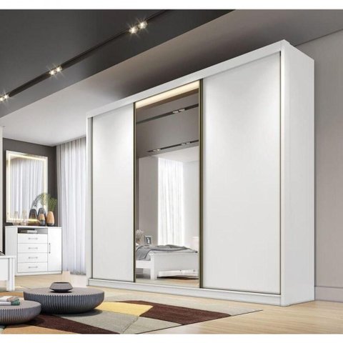 Guarda Roupa Casal com 1 Porta Espelhada 6 Gavetas - Diamond-branco - Móveis Novo Horizonte