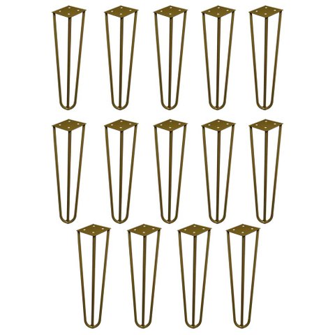 Kit 14 Pés de Metal 25 CM Hairpin Legs Rack e Puffs Dourado
