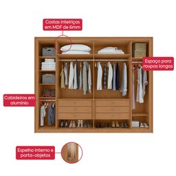 Guarda Roupa 6 Portas 6 Gavetas 100% Mdf Easy Space Amendoa Clean - 10