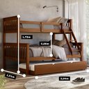 Ver imagem 2 de Beliche Casal Madeira Maciça Reforçada + Cama Aux Solteiro:Castanho