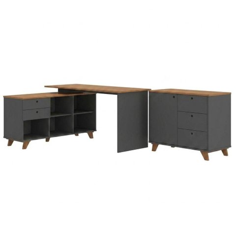 Mesa Escrivaninha em L 145x128 cm e Balcao 91 cm Freijo Preto Artany