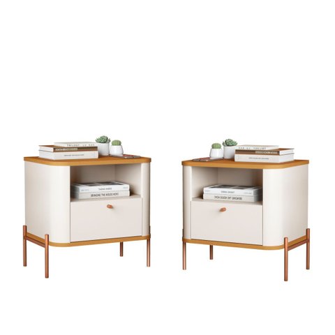 Conjunto de Mesa de Cabeceira Ari Off White Nature