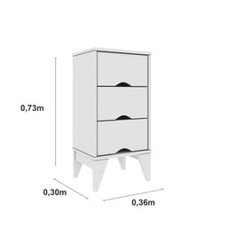 Mesa de Cabeceira 3 Gavetas Twister Tcil Tcil Móveis Branco Neve - 3