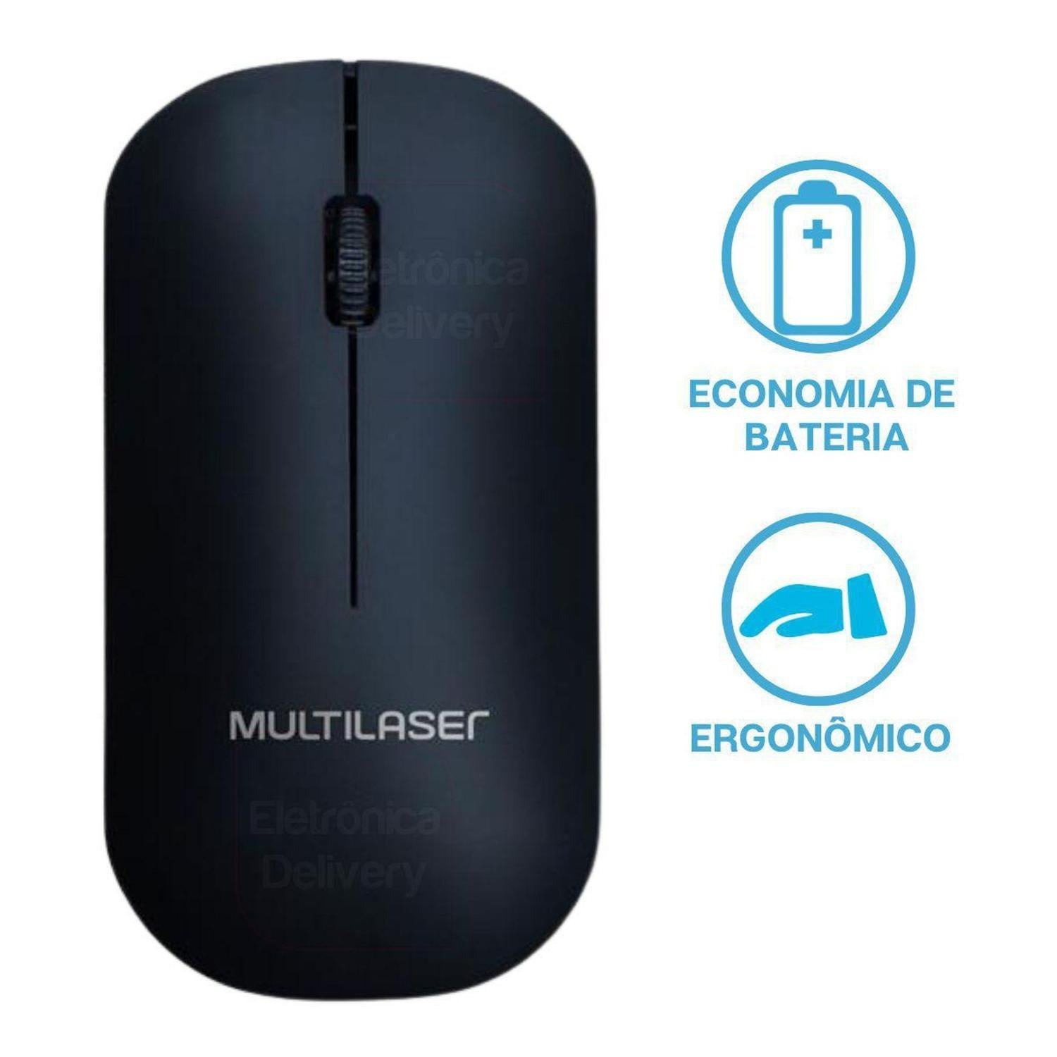 Mouse Sem Fio Ergonomico 2.4 Ghz 1200 Dpi Preto Usb Economiza Pilha Power Save MO307 Multilaser - 4