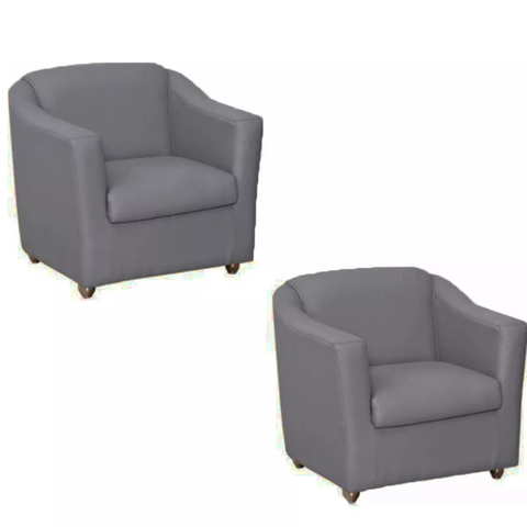 Kit 2 Poltronas Decorativa Reforçada Recepção Clinica Salão Courino Cinza