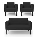 Ver imagem 1 de Sofá Namoradeira com 2 Poltronas Base de Madeira Fixa Preto Marisa Veludo Preto D03 - D’Rossi