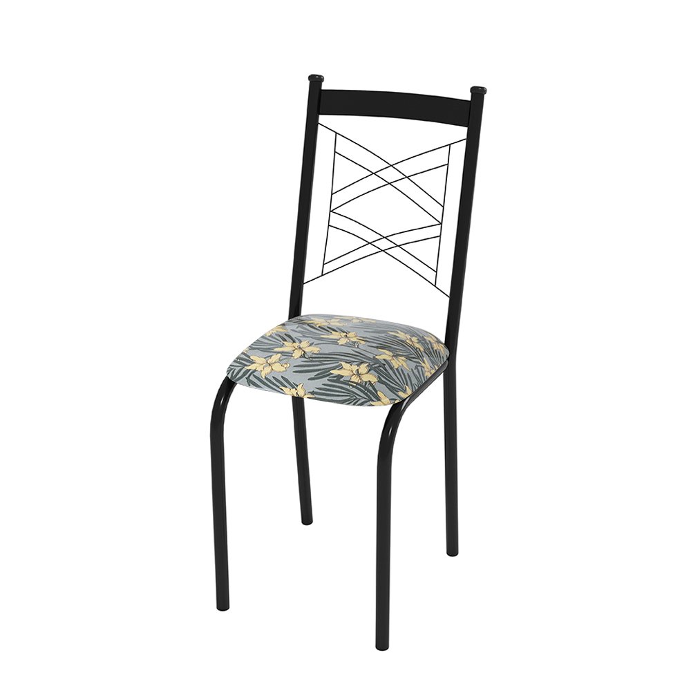 Jogo de Mesa London 1,36m X 0,80m em Mdf e Aço com 6 Cadeiras Estofado Floral Amarilis Amarelo - 4