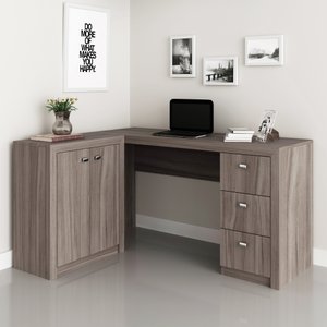 Mesa para Escritório em L com 3 Gavetas e Armários Me4100 