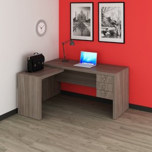 Mesa para Escritório em L com 3 Gavetas Me4106 