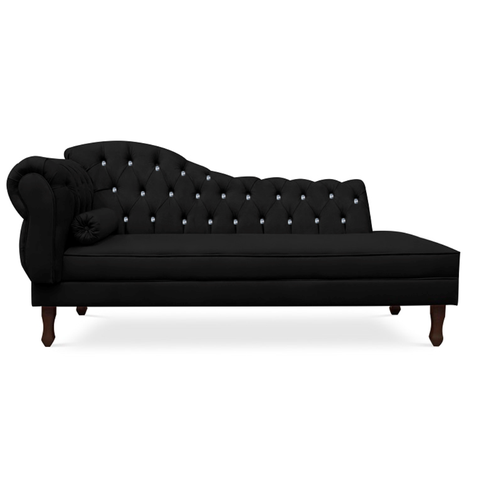 Recamier Divã Juliana 160cm com Strass - Direita Suede: Preto