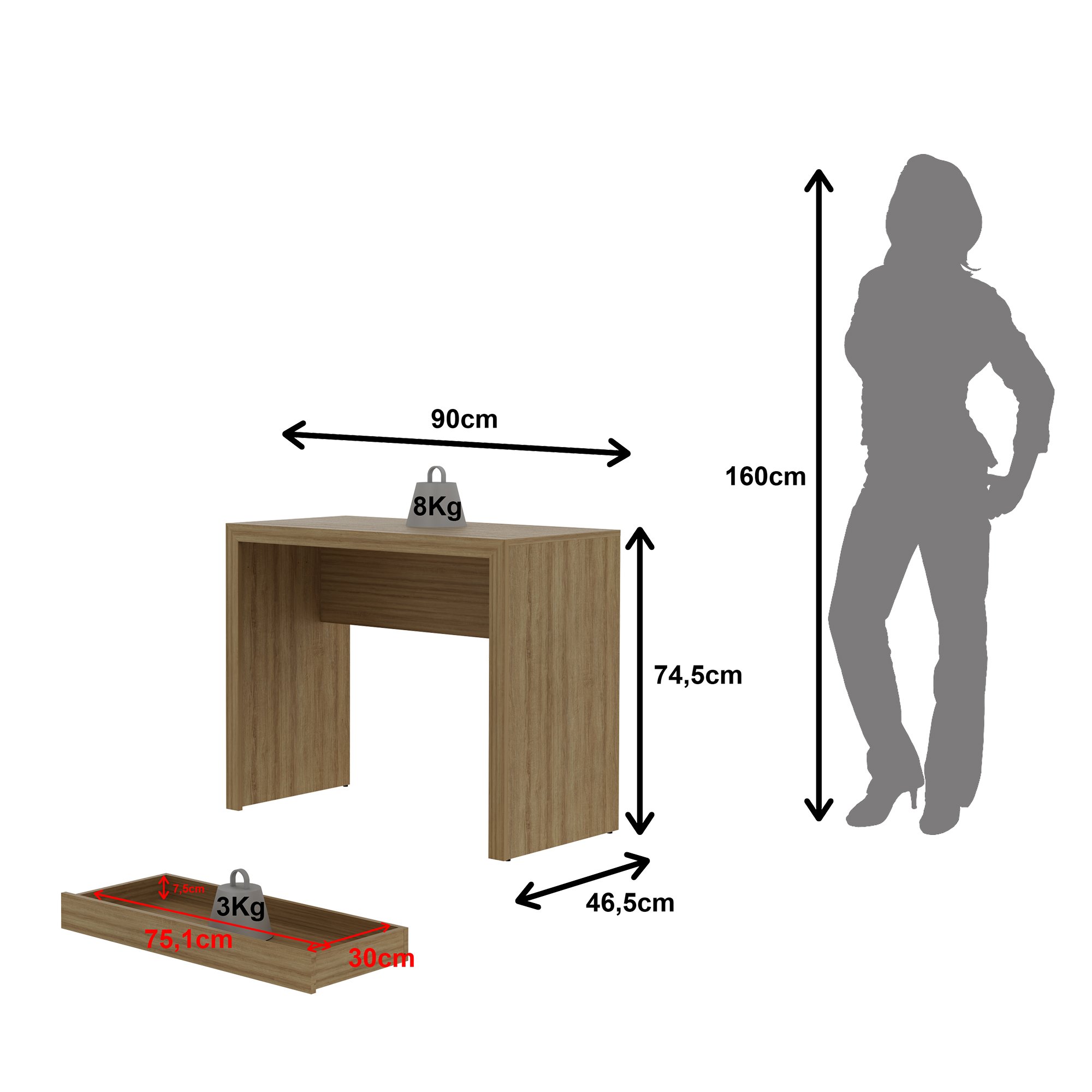 Escrivaninha para Escritório 90cm com 1 Gaveta ME4107 - 4