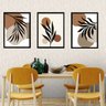 Kit 3 Quadros Abstratos Orgânicos - Folhas 33x24cm - com Vidro:madeira Preta - 1