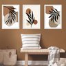 Kit 3 Quadros Abstratos Orgânicos - Folhas 33x24cm - com Vidro:madeira Preta - 2