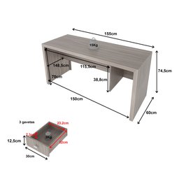 Mesa para Escritório 155cm com 3 Gavetas Reversível ME4113 - 8