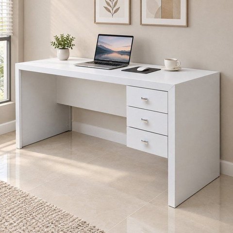 Escrivaninha Mesa Escritório com Reversível ME4113 3 Gavetas 155cm Branca