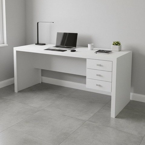 Escrivaninha Mesa Escritório com Reversível ME4113 3 Gavetas 155cm Branca