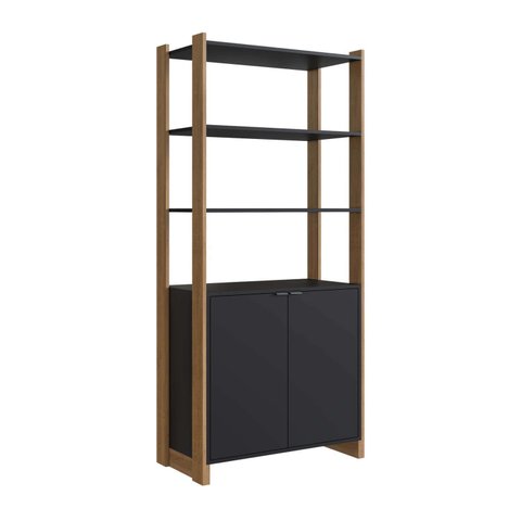 Estante Armário 73cm 2 Portas 4 Prateleiras Mel/preto Ey2020