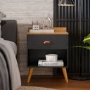 Ver imagem 1 de Mesa de Cabeceira Pérola New Pés Estilo Retrô Puxador Moderno para Quarto 1 Gaveta - Preto/freijó
