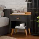 Ver imagem 6 de Mesa de Cabeceira Pérola New Pés Estilo Retrô Puxador Moderno para Quarto 1 Gaveta - Preto/freijó
