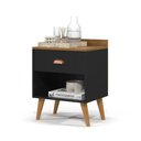 Ver imagem 2 de Mesa de Cabeceira Pérola New Pés Estilo Retrô Puxador Moderno para Quarto 1 Gaveta - Preto/freijó