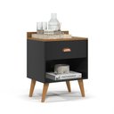 Ver imagem 3 de Mesa de Cabeceira Pérola New Pés Estilo Retrô Puxador Moderno para Quarto 1 Gaveta - Preto/freijó