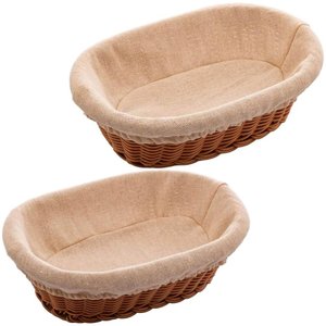 Kit 2 Cestas Porta Pão 27x20cm e 24x17cm Oval Rattan Plástico Forro Tecido Cesto Lyor