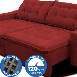 Sofá Amazonas 3 metros Retrátil com Molas Suede Veludo Light Vermelho - Sofá na Web - 8