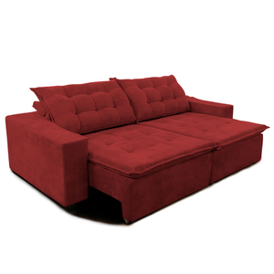 Sofá Amazonas 3 metros Retrátil com Molas Suede Veludo Light Vermelho - Sofá na Web
